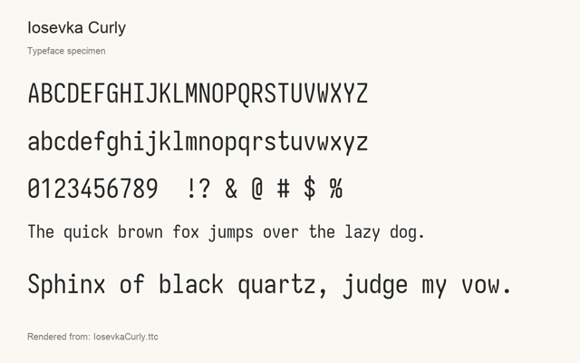 Typeface specimen rendered from the distributed font