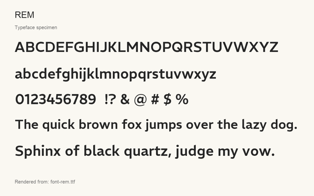 Typeface specimen rendered from the distributed font