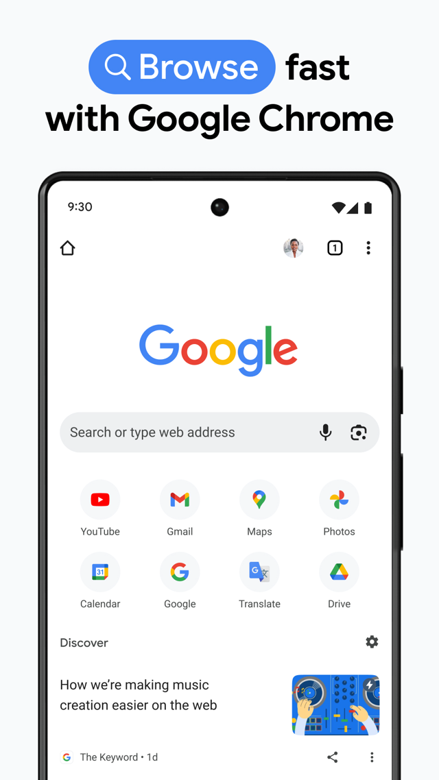 Google LLC Chrome BetaのAndroid向け掲載情報：ホームとアドレスバーのUIです。Mac用パッチのレイアウトではありません。