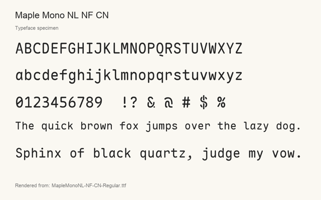 Typeface specimen rendered from the distributed font