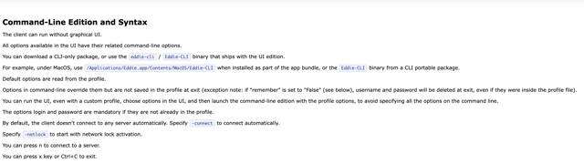 Official Eddie CLI docs excerpt: macOS app-bundle path and options; documentation, not app UI or a runtime test.
