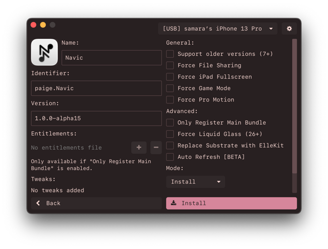 Official Impactor Mac-style signing and sideloading interface demo; exact build unspecified.