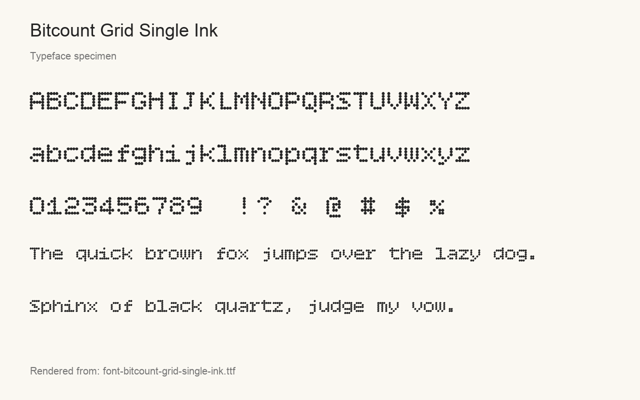 Typeface specimen rendered from the distributed font