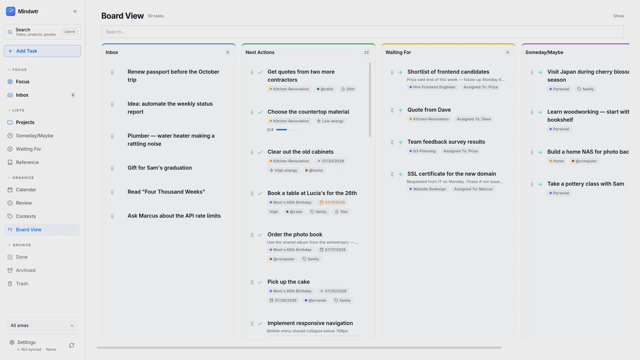 Mindwtr — official desktop board view example