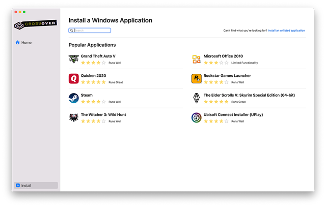 Official historical Mac installer screenshot; app listings and compatibility ratings are illustrative.