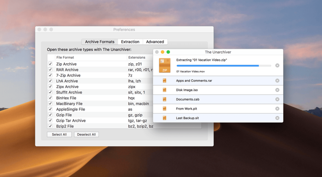 Official historical Mac view of archive preferences and extraction; application version not specified.