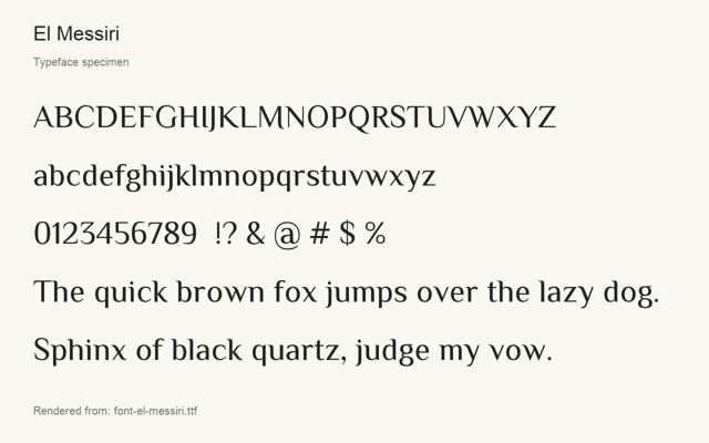 Typeface specimen rendered from the distributed font