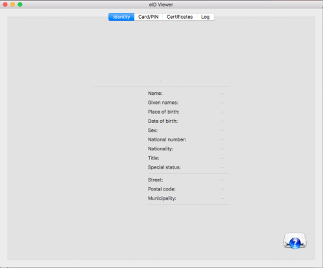 Official Mac troubleshooting image with no card reader detected and empty identity fields.