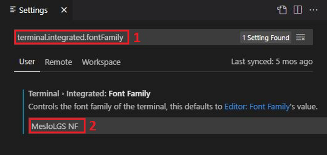 Official VS Code terminal font setup example; IDE integration, not a standalone app.