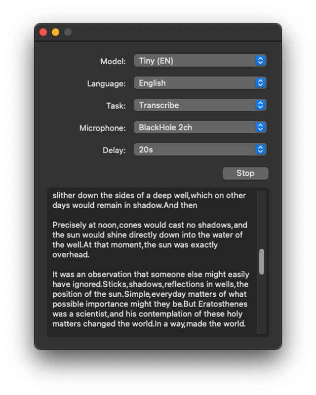Official historical Buzz Mac microphone-transcription window; exact application build unspecified.
