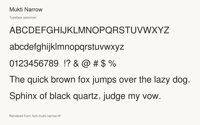 Typeface specimen rendered from the distributed font