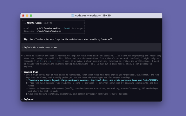 Exemplo de terminal do README oficial; não é uma captura da versão atual.