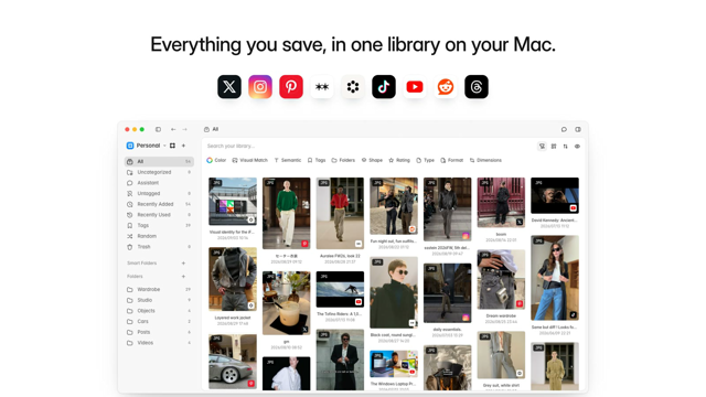 Official Mac demo: local library, folders and search filters.