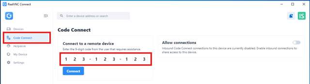 Ejemplo oficial de Windows Connect de Code Connect compartido en Viewer 8.x; no es una captura de Mac.