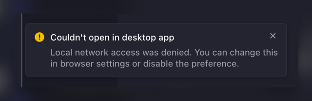 Official Linear web desktop-handoff warning; OS and desktop build unspecified.