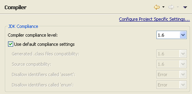 Java compiler preferences excerpt from the official Eclipse JDT guide (historical interface example)