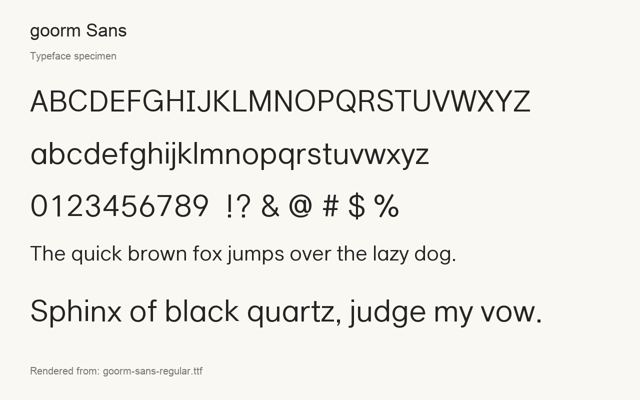 Typeface specimen rendered from the distributed font