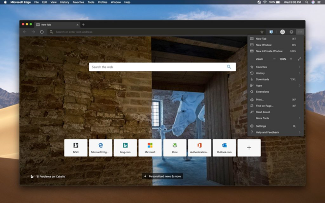 Microsoft Edge Dev: official Mac dark-mode preview update, June 4, 2019; historical example