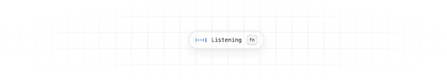 Official website illustration of Koe’s floating Listening status pill; not a macOS build test.