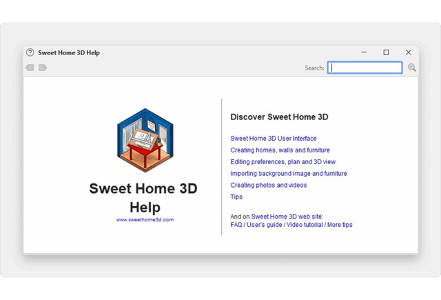 Official Sweet Home 3D help window