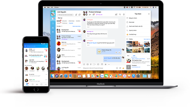 Zalo — historical official illustration of the Mac group chat and mobile interface