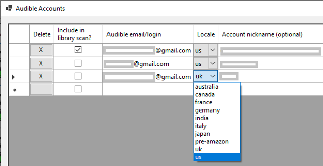 Libation Audible account locale settings on Windows.