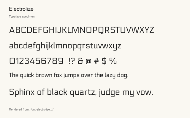 Typeface specimen rendered from the distributed font