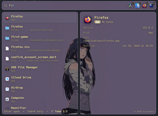 Official Look screenshot: keyboard-driven application and file search with result details.