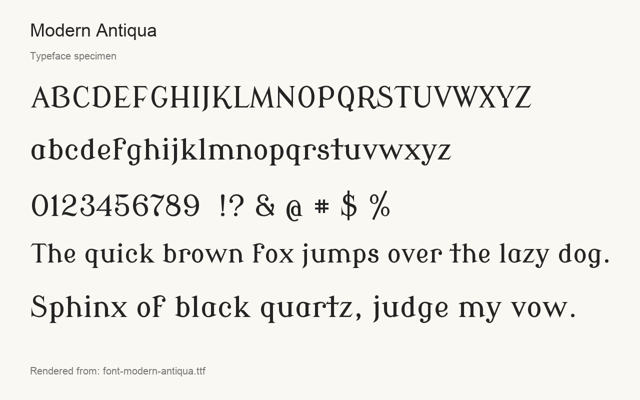 Typeface specimen rendered from the distributed font