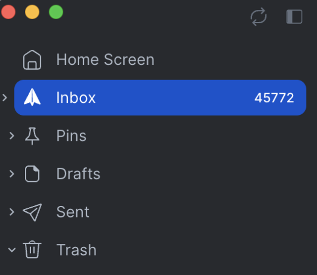 Barra lateral da caixa de correio do Spark para macOS — captura de tela da ajuda oficial para desktop
