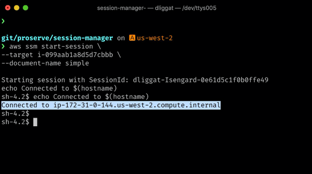 Official AWS 2020 example: start a Linux managed-node session from a Mac terminal using a configured shell profile.