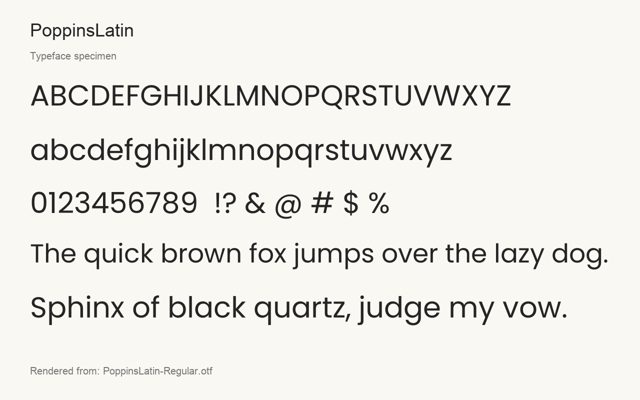 Typeface specimen rendered from the distributed font
