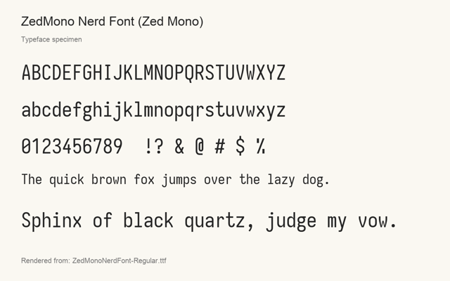 Typeface specimen rendered from the distributed font