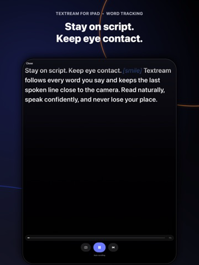 Официальный рекламный скриншот из App Store отдельного приложения-компаньона Textream для iPad, показывающий отслеживание слов, а не приложение для Mac.