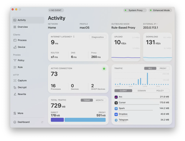 Surge for Mac Activity view — official product example