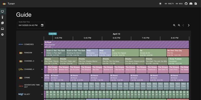Tunarr — official web interface example of the TV program guide