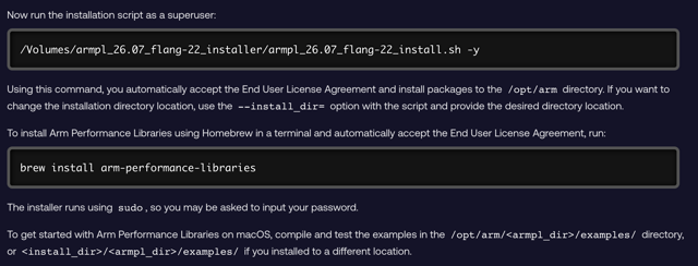 macOS installation and example directories — official documentation screenshot (26.07 example)
