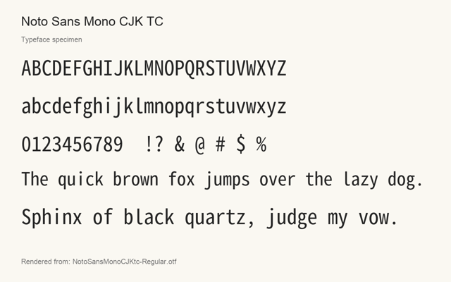 Amostra tipográfica renderizada com a fonte distribuída
