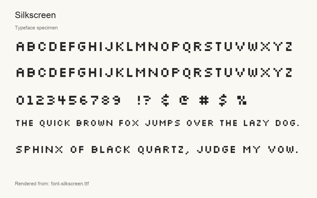 Typeface specimen rendered from the distributed font