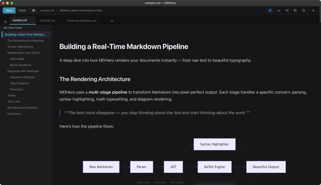 官方 MDHero 深色模式 Markdown 阅读工作区