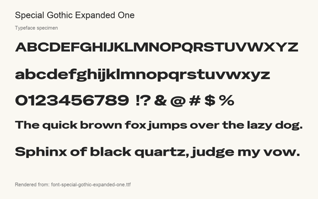 Typeface specimen rendered from the distributed font