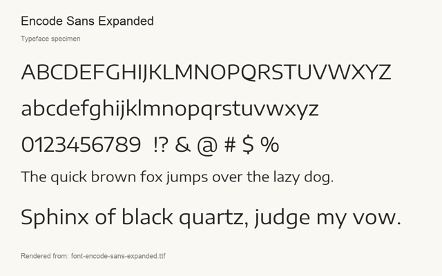 Typeface specimen rendered from the distributed font