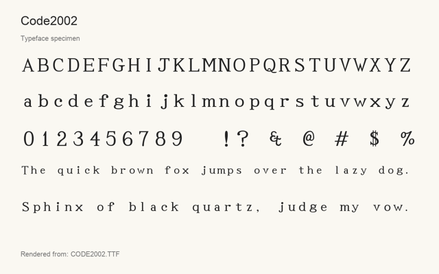 Typeface specimen rendered from the distributed font