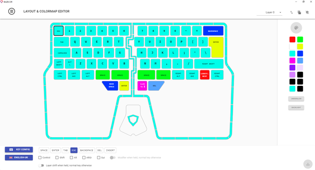 Historical Windows screenshot of the keyboard layout and lighting editor.