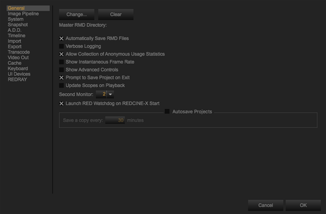 REDCINE-X PRO：2019年官方Build 51 Rev-B指南第10页，共用常规偏好设置示例