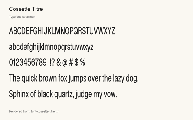 Typeface specimen rendered from the distributed font