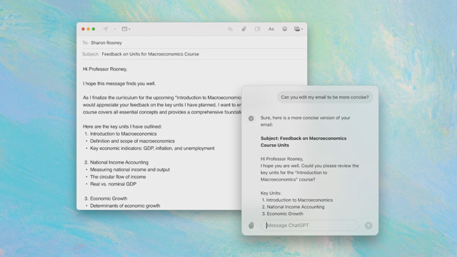 Official August 2024 ChatGPT Mac companion-window example; historical interface, not current 26-series build.