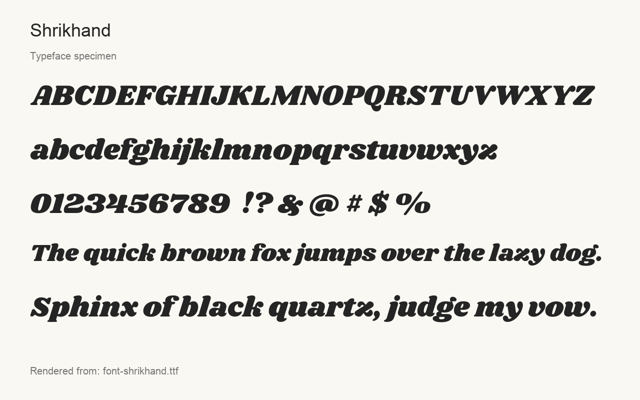 Typeface specimen rendered from the distributed font