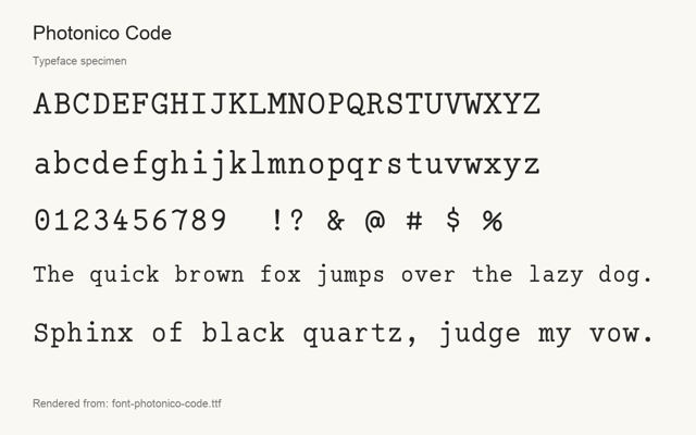 Typeface specimen rendered from the distributed font