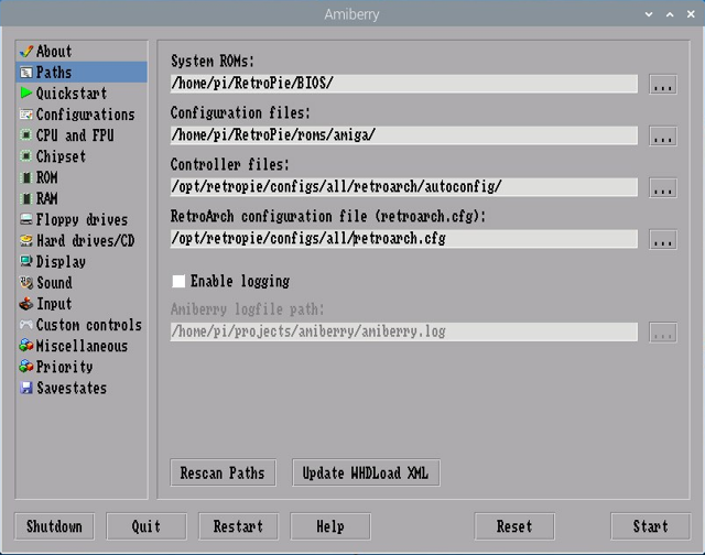 Historical Linux Paths panel from the official repository, with RetroPie directories.
